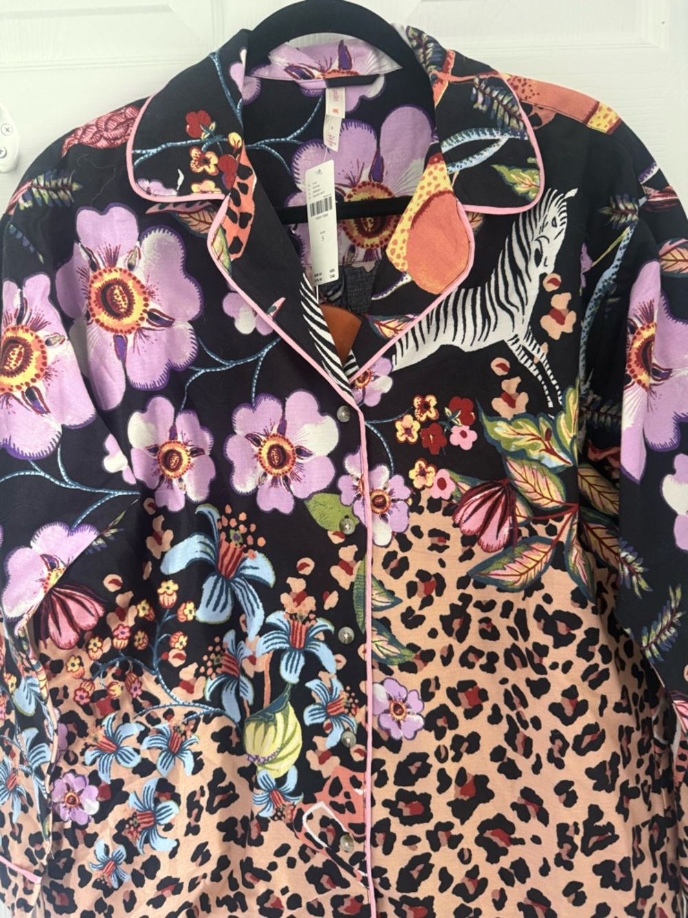 NWT Anthropologie LyreBird Leopard Floral Flannel Pajama Set Small 2-Piece - Picture 5 of 13